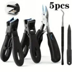 1/3/4/5pcs Stainless Steel Toenail Clippers Set with Ergonomic Handle, Includes Wide Mouth Angled Scissors, Nail File Cuticle Tool