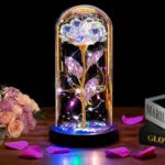 Mothers Day Rose Gifts for Mom, Galaxy Glass Rose Forever Eternal Crystal Flower Light Up Rose in Glass Dome with Butterfly Moth