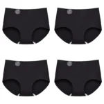 Falllsweet 4Pcs Women Seamless Silk Panties Soft Thin Female Underwear Sexy Mid-Rise Briefs Ice Silk Underpants Lingerie M-2XL