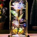 Mothers Day Rose Gifts for Mom, Galaxy Glass Rose Forever Eternal Crystal Flower Light Up Rose in Glass Dome with Butterfly Moth