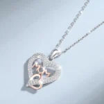 LinkerLove S925 Sterling Silver Mom Double Heart Pendant Necklace for Women Choker Necklace Fine Jewelry Gift for Mothers Day