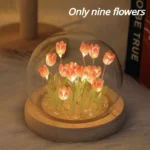 Birthday Gifts Mom Assembled Tulip Light Handmade Artificial Flower Table Lamp Bedroom Desk Decoration for Daughter Girlfriend
