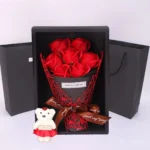 1Pc Handmade 7 Rose Soap Bouquet Little Bear Gift Box Creative Valentine’s Day Mother’s Day Birthday Party Rose Flower Gifts