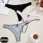 3Pcs Women’s Thong Low-rise Panties Solid Color Lingerie Sexy Thongs Fashion Casual Underwear Comfort Fit Women’s Tangas