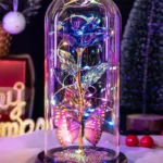 Mothers Day Rose Gifts for Mom, Galaxy Glass Rose Forever Eternal Crystal Flower Light Up Rose in Glass Dome with Butterfly Moth