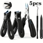1/3/4/5pcs Stainless Steel Toenail Clippers Set with Ergonomic Handle, Includes Wide Mouth Angled Scissors, Nail File Cuticle Tool