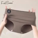Falllsweet 4Pcs Women Seamless Silk Panties Soft Thin Female Underwear Sexy Mid-Rise Briefs Ice Silk Underpants Lingerie M-2XL