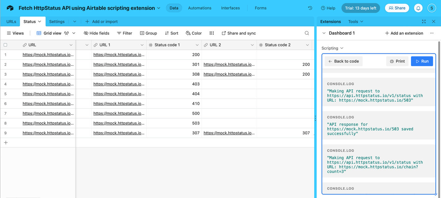 Status tab in Airtable base document