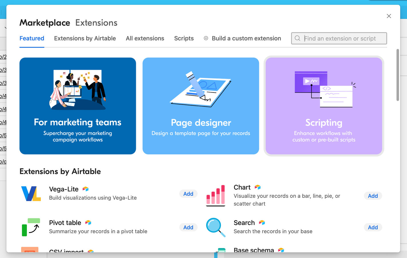 Scripting extension in Marketplace