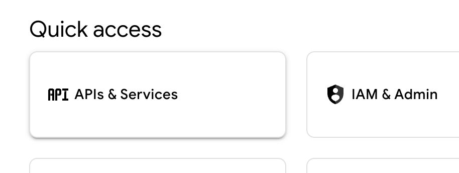 APIs and Services on project welcome screen