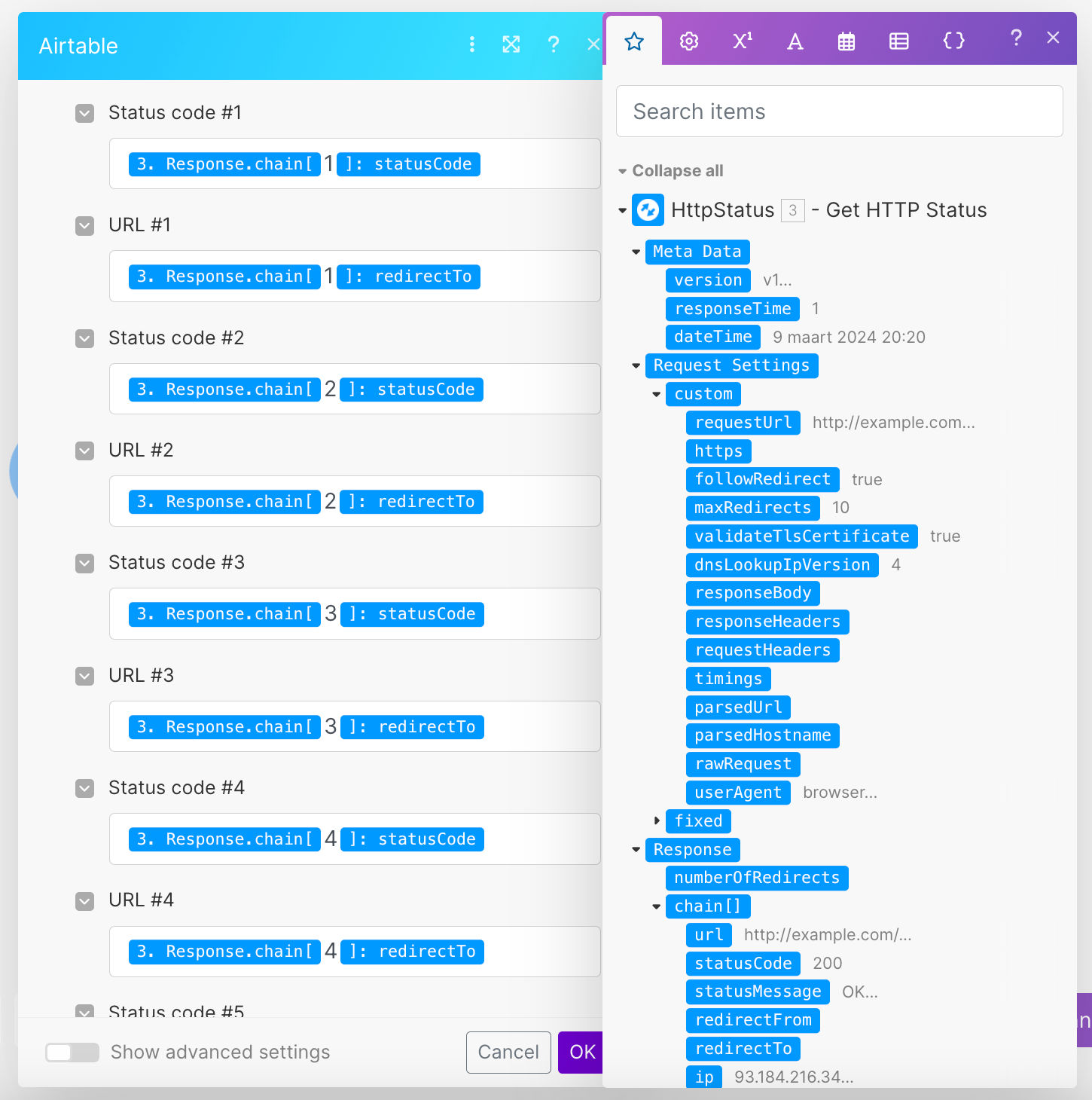 Configure Airtable app with HttpStatus app output