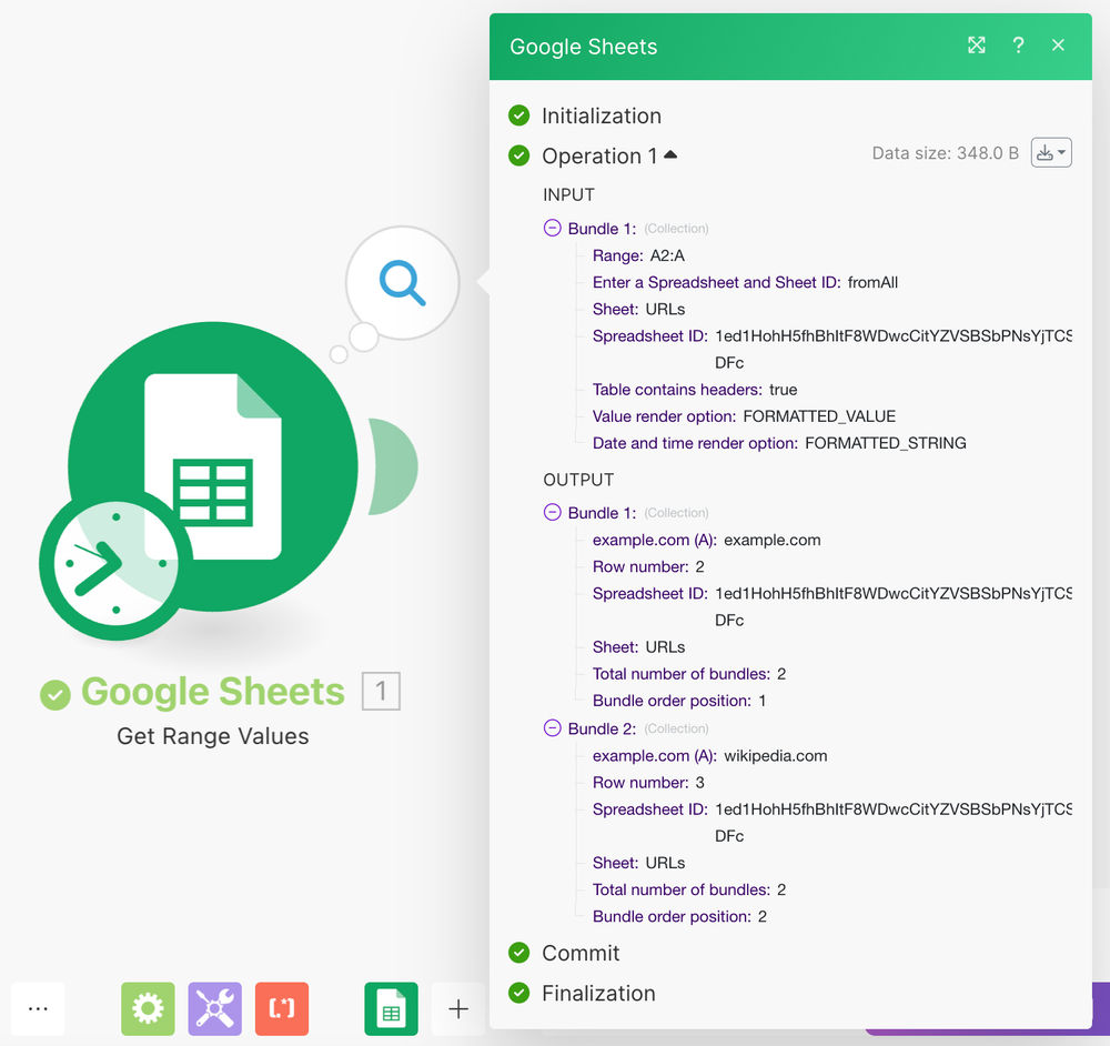 Google Sheets output