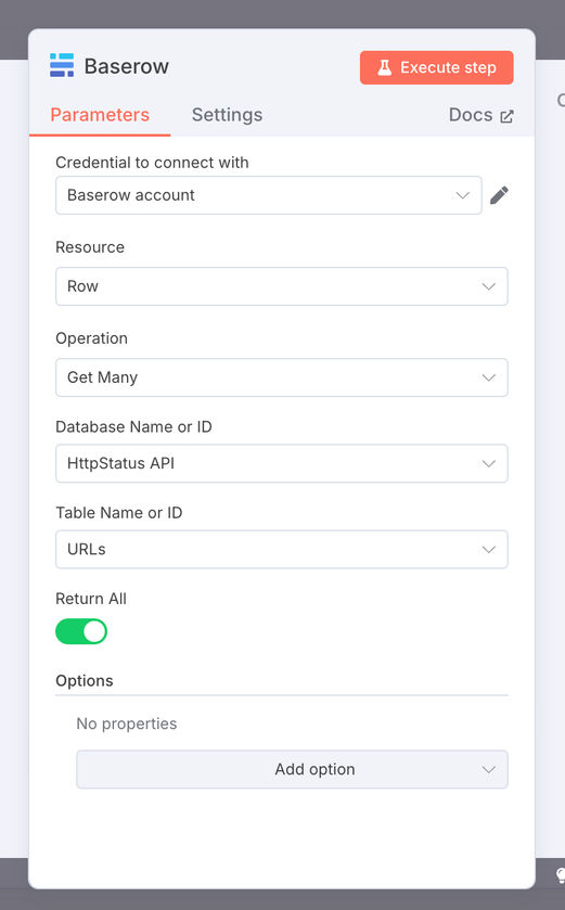 Baserow: get all rows from source table
