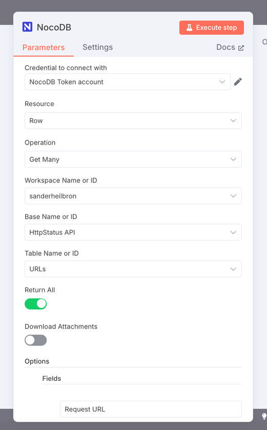 NocoDB: get all rows from source table