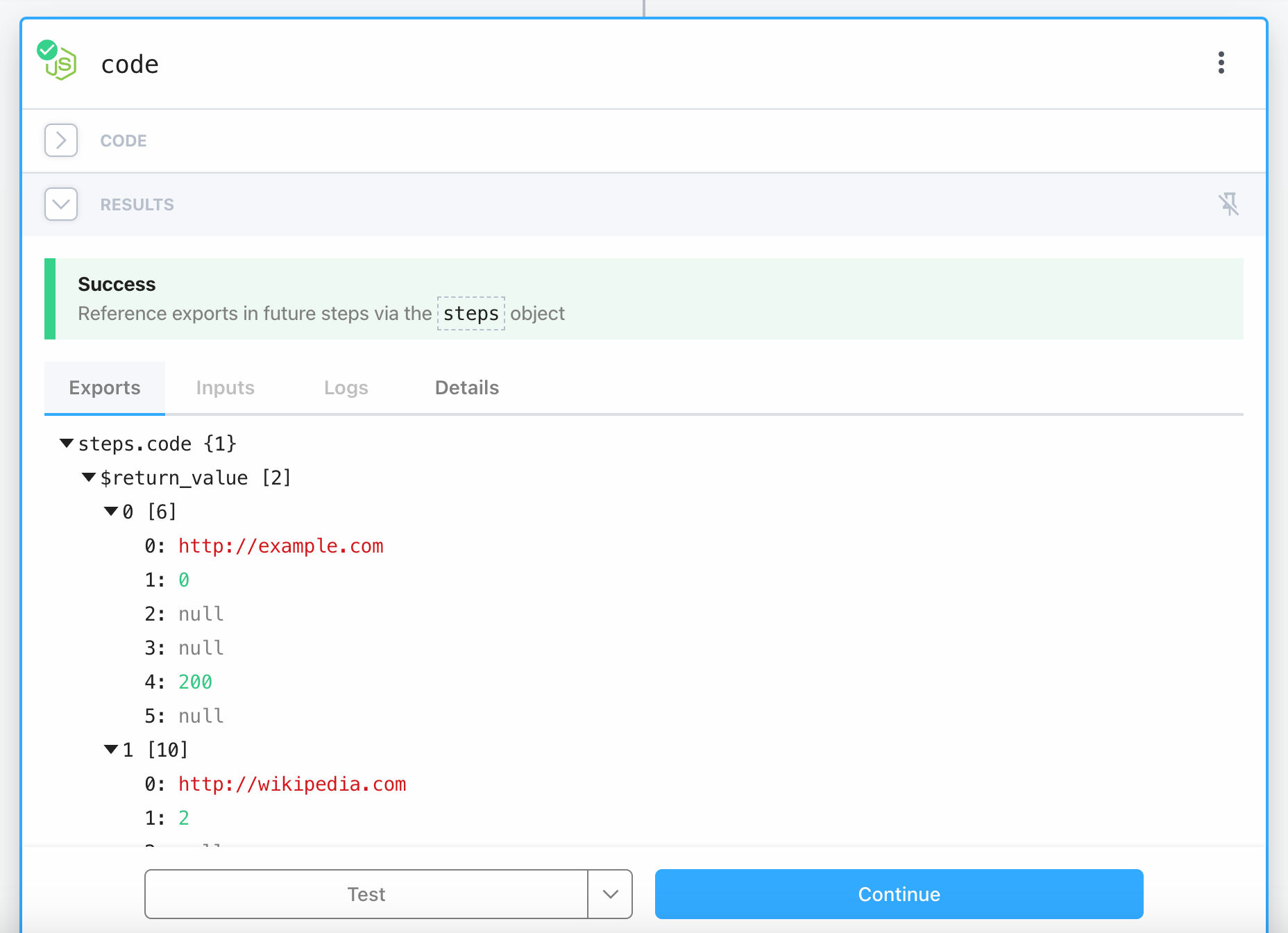 Output of NodeJS script
