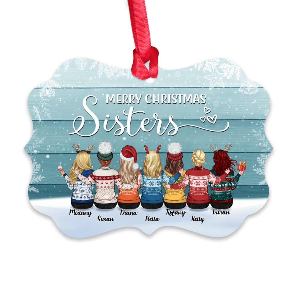 Up to 9 Women - Ornament - Merry Christmas Sisters (Snow_A) - Personalized Ornament_1