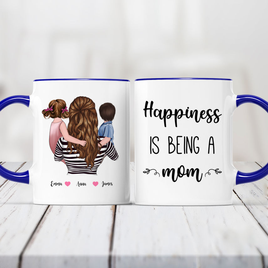 Personalized Family Mug - Daughter and Son - Happiness Is Being A Mom