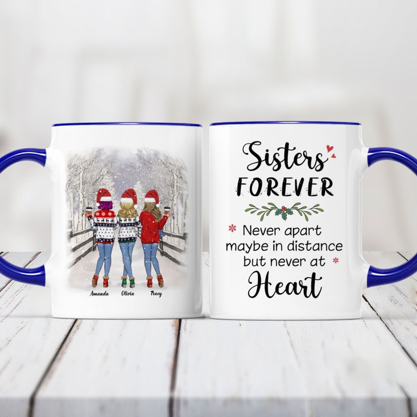 Snow Road Mug - Sisters forever, never apart. Maybe in distance but never at heart - Personalized Mug