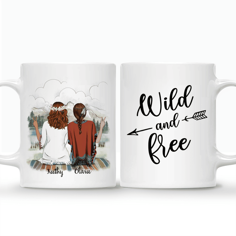 Boho Hippie Bohemian Two Girls - Wild and Free - Personalized Mug_3