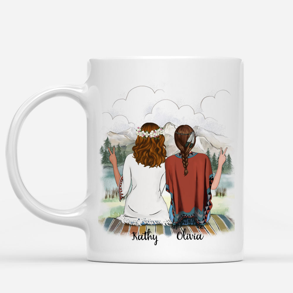 Boho Hippie Bohemian Two Girls - Wild and Free - Personalized Mug_1