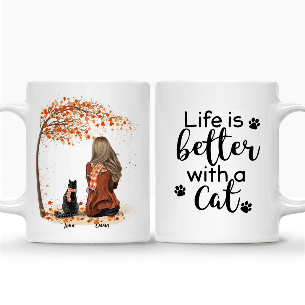 Girl and Cats Autumn - Life Is Better With A Cat - Personalized Mug_3