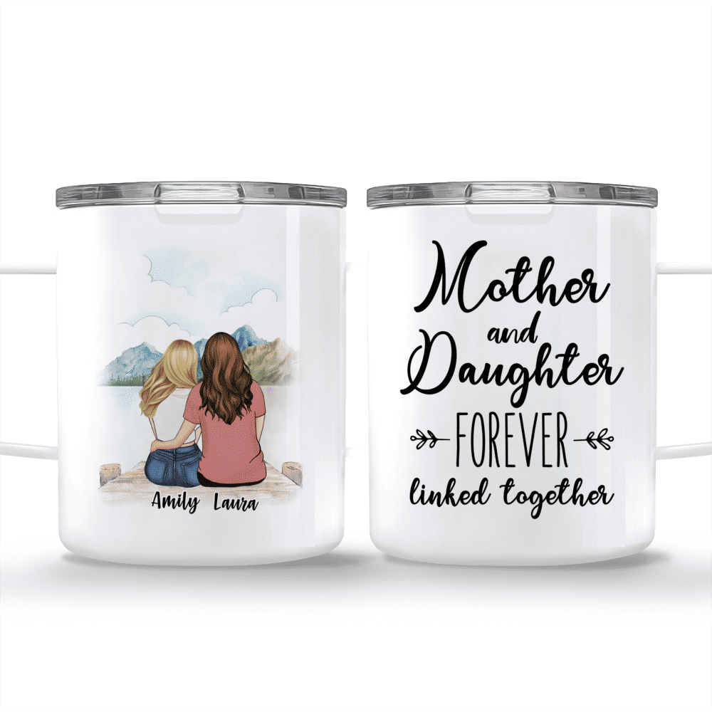 Personalized Mug - Mother & Daughter Forever Linked Together (Mountain)_3