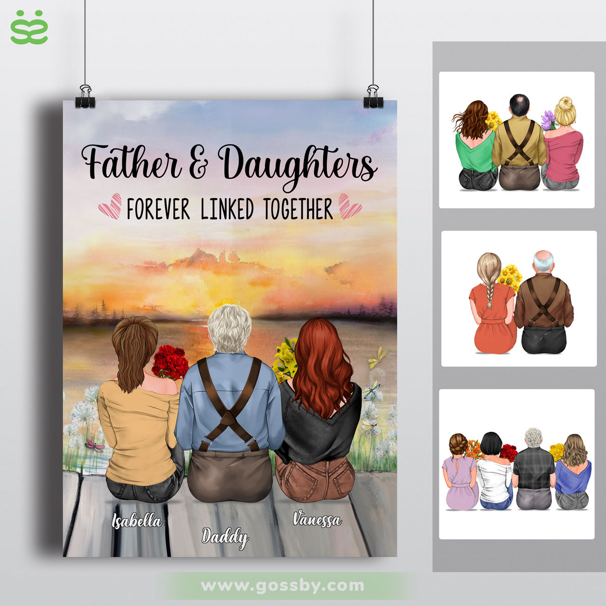 Father's Day - Father And Daughters Forever Linked Together Sunset - Personalized Poster
