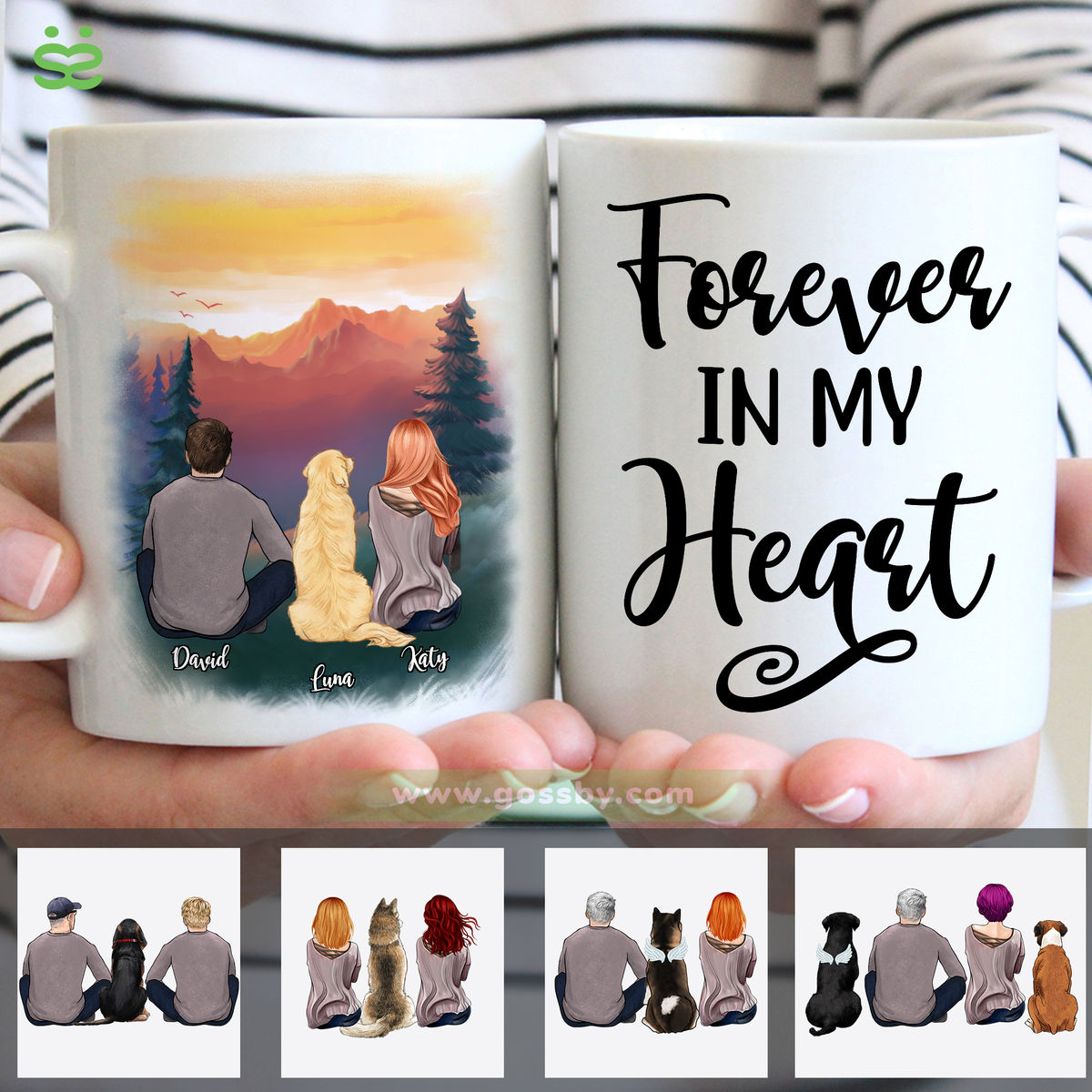 Couple and Dog - Forever in my heart (11502) - Personalized Mug