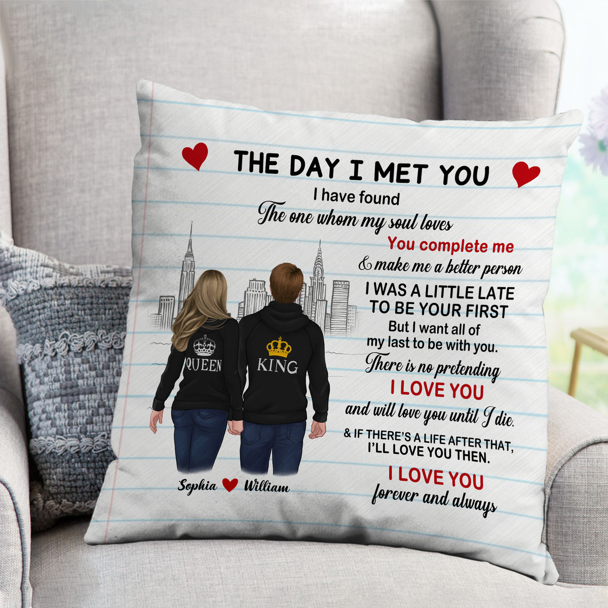 Hoodie Couple - Love Letter Pillow - The Day I Met You... - Christmas Gifts - Valentine's Gifts For Couples - Personalized Pillow_2