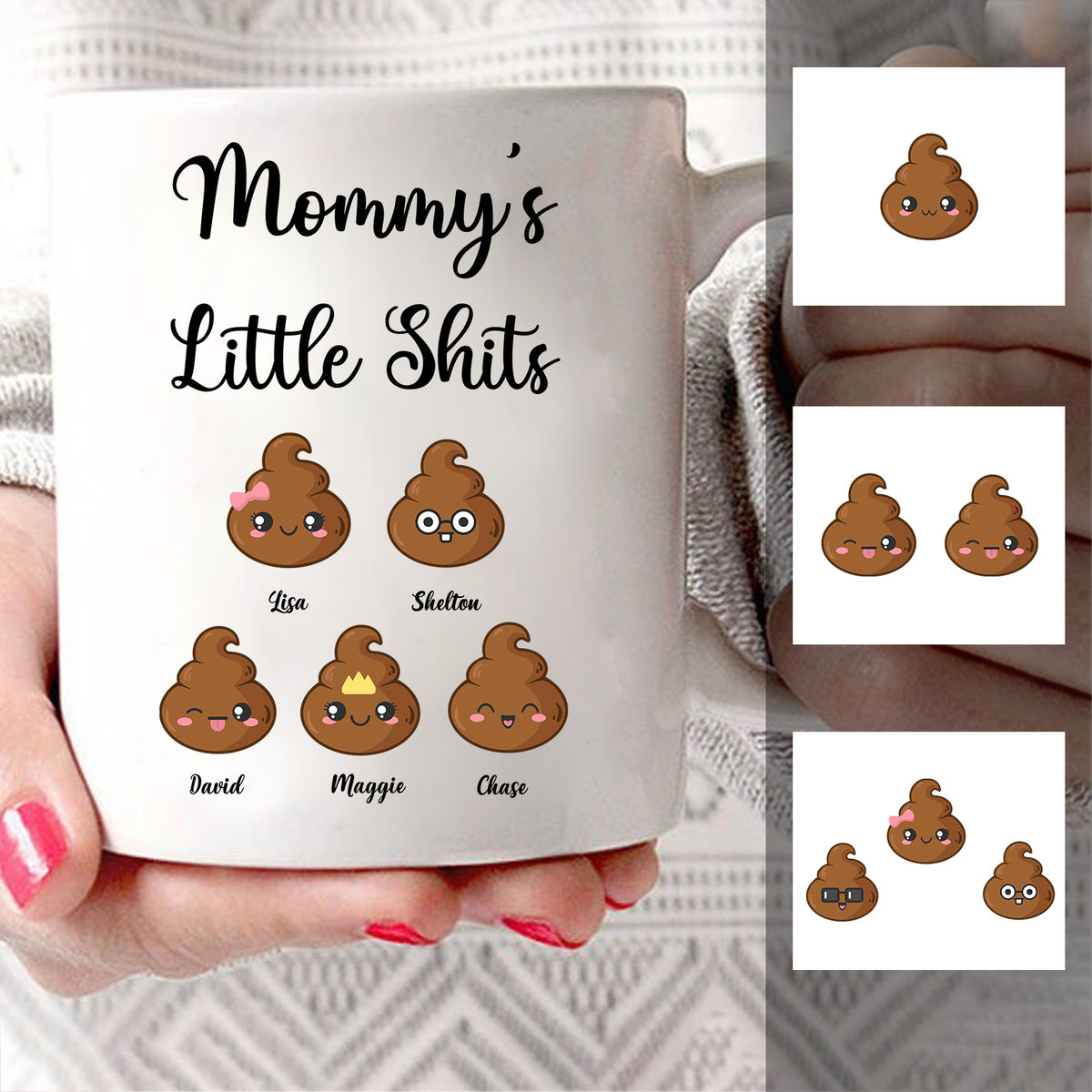 Mother's Day 2024 - Mother's Day Gift - Mother & Children - Mommy's Little Shits - Personalized Mug