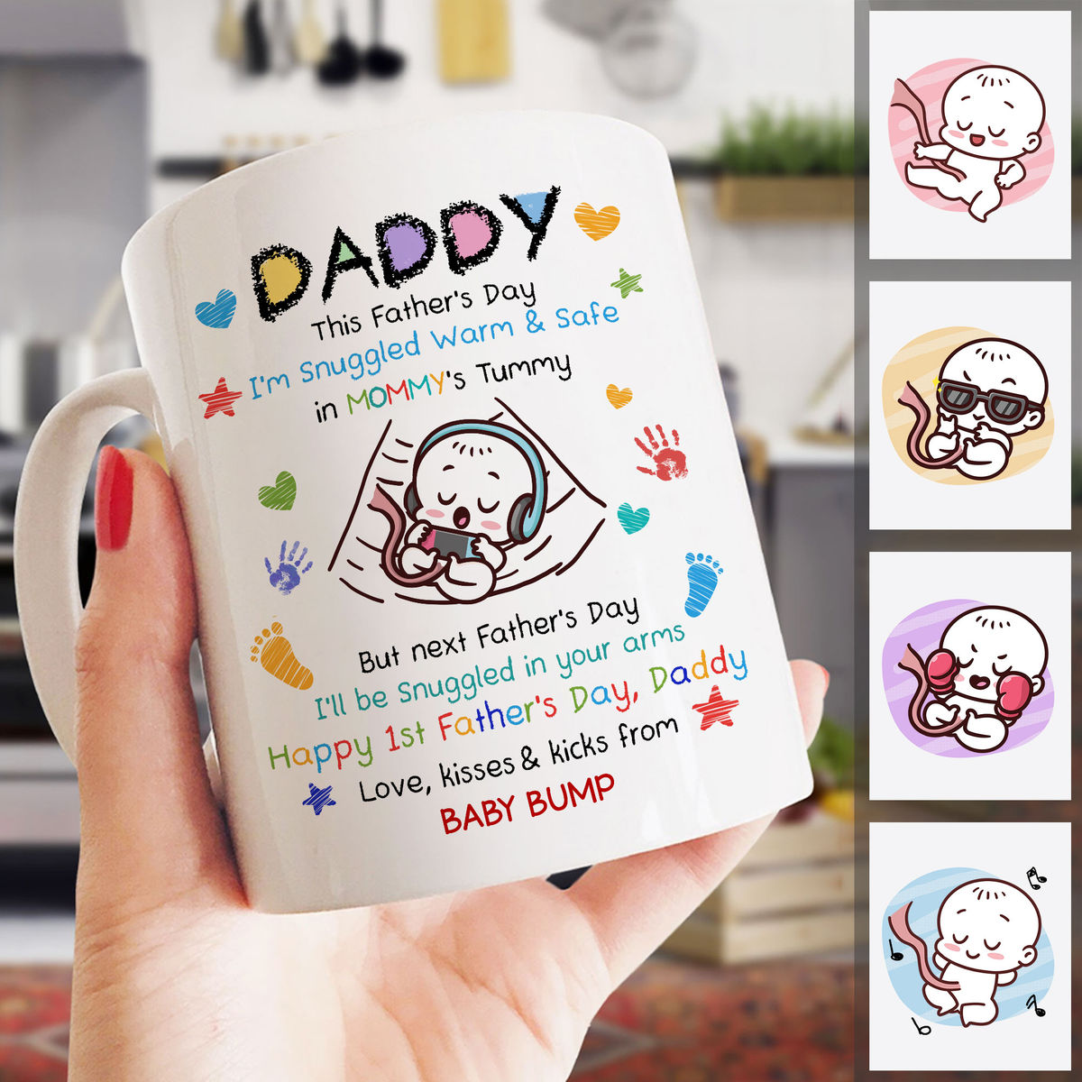 From Baby Bump - Daddy, This Father's Day I'm Snuggled Warm & Safe In Mommy's Tummy. But next Father's Day, I'll be Snuggled in your arms - Ver 2024 (A) - Personalized Mug_1