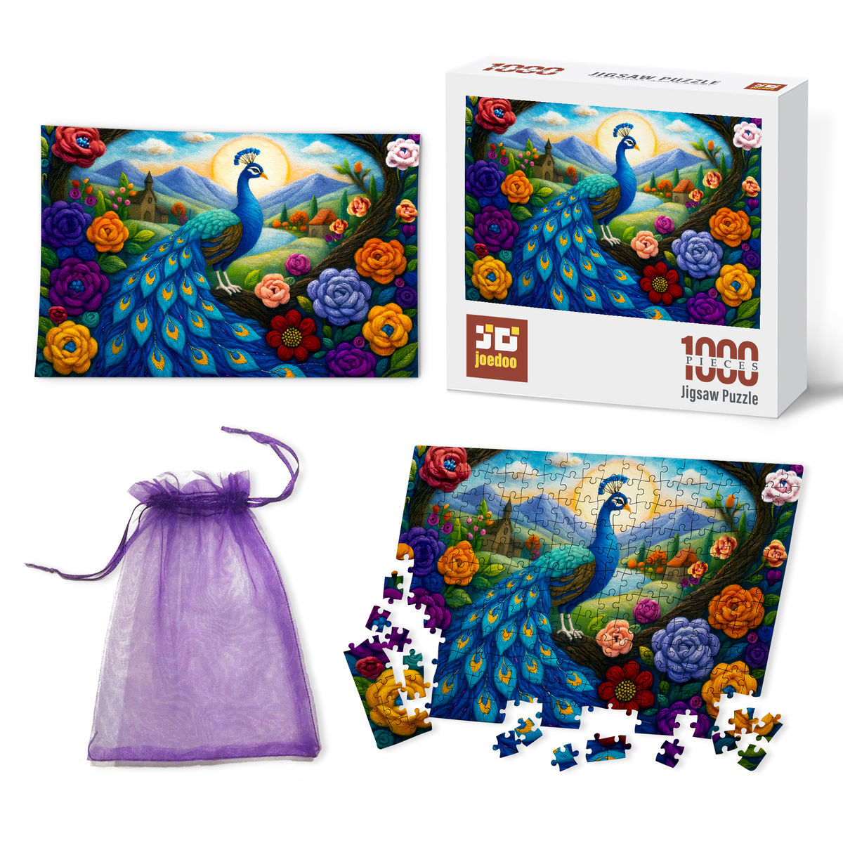 Jigsaw Puzzle 1000 Pieces - Majestic Peacock Garden – Embroidery Art - Gift for Family & Friends - Puzzle_8