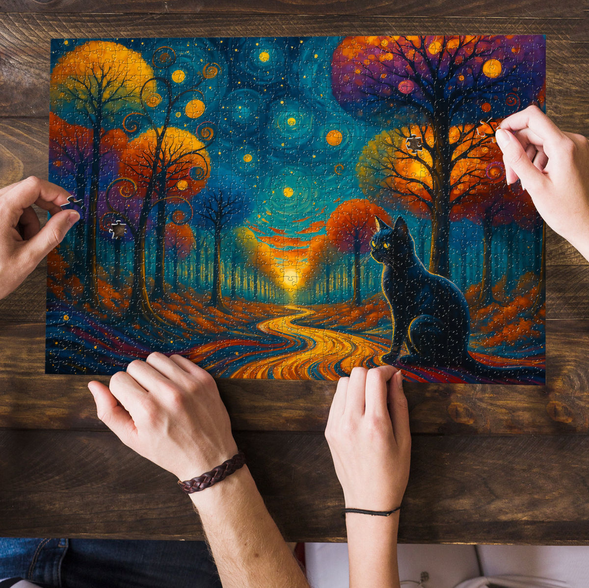 Jigsaw Puzzle 1000 Pieces - Celestial Path of Whiskers – Fantasy Impressionism - Gift for Cat Lovers, Family & Friends - Puzzle_2