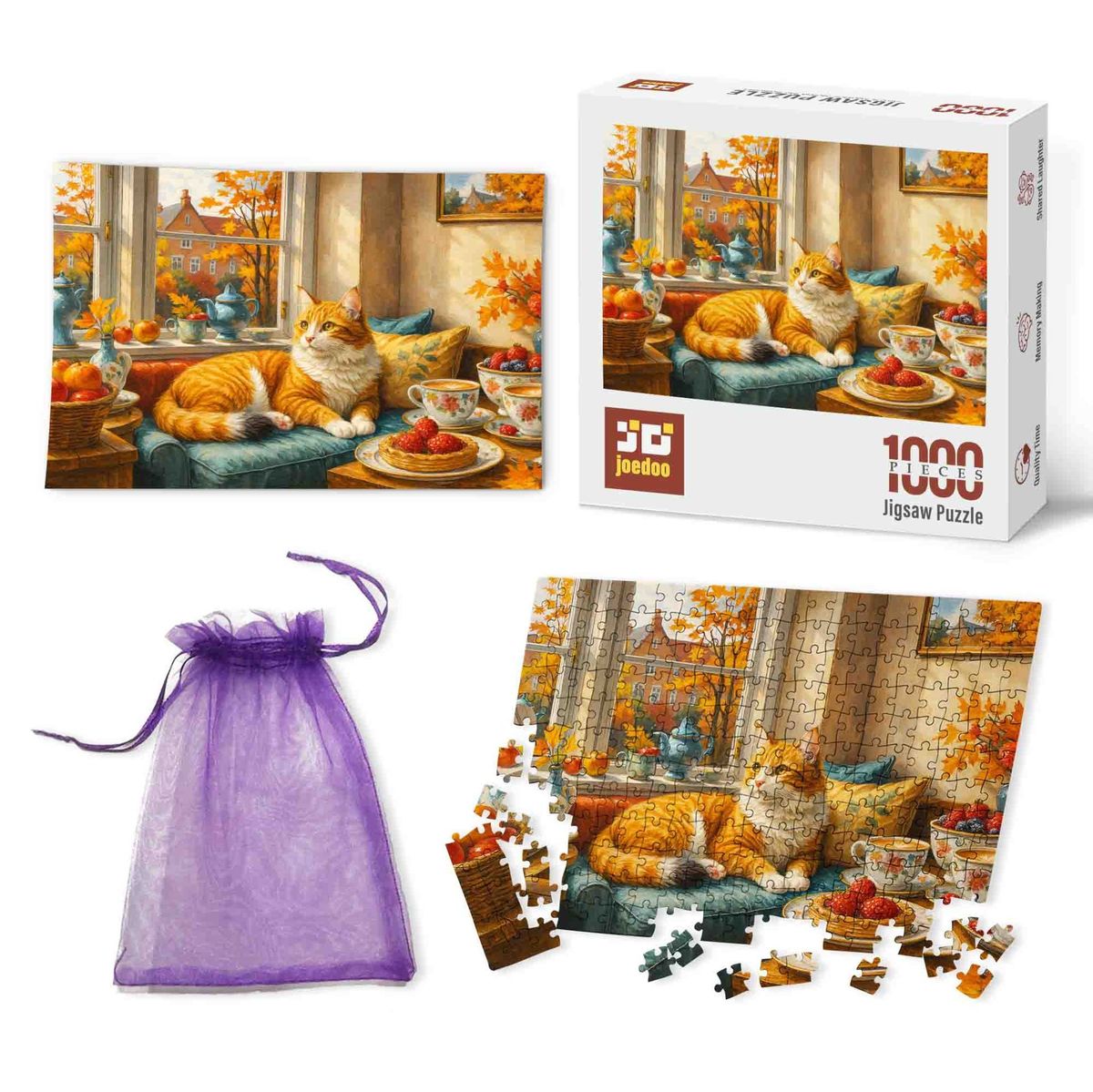 Jigsaw Puzzle 1000 Pieces - Autumn Window Whiskers – Realism Cozy Art - Gift for Family & Friends - Puzzle_7