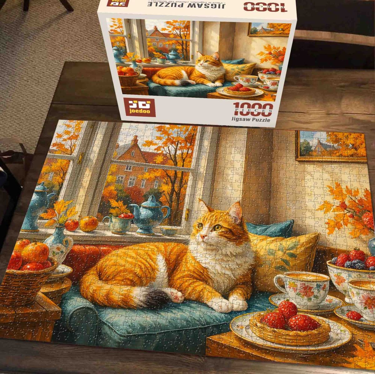 Jigsaw Puzzle 1000 Pieces - Autumn Window Whiskers – Realism Cozy Art - Gift for Family & Friends - Puzzle_1