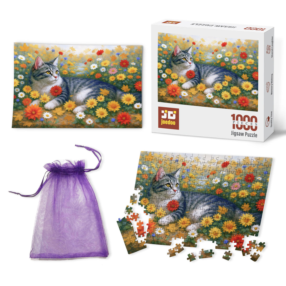 Jigsaw Puzzle 1000 Pieces - Cat In The Garden Daydream – Impressionist Animal Art - Gift for Cat & Puzzle Lovers - Puzzle_8