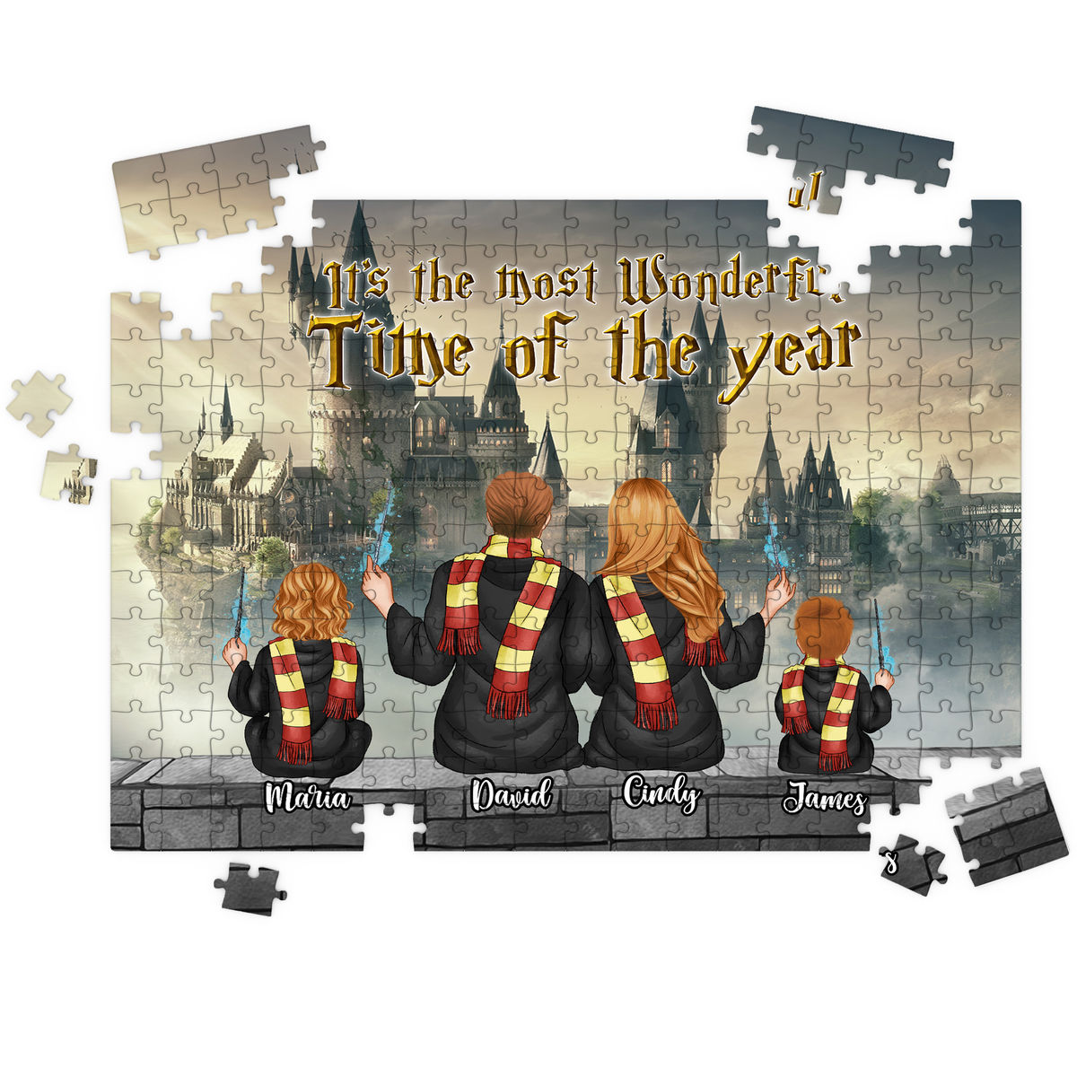Hogwarts Jigsaw Puzzle - It's the most Wonderful time of the year - Family Personalized Charater - Personalized Puzzle_2