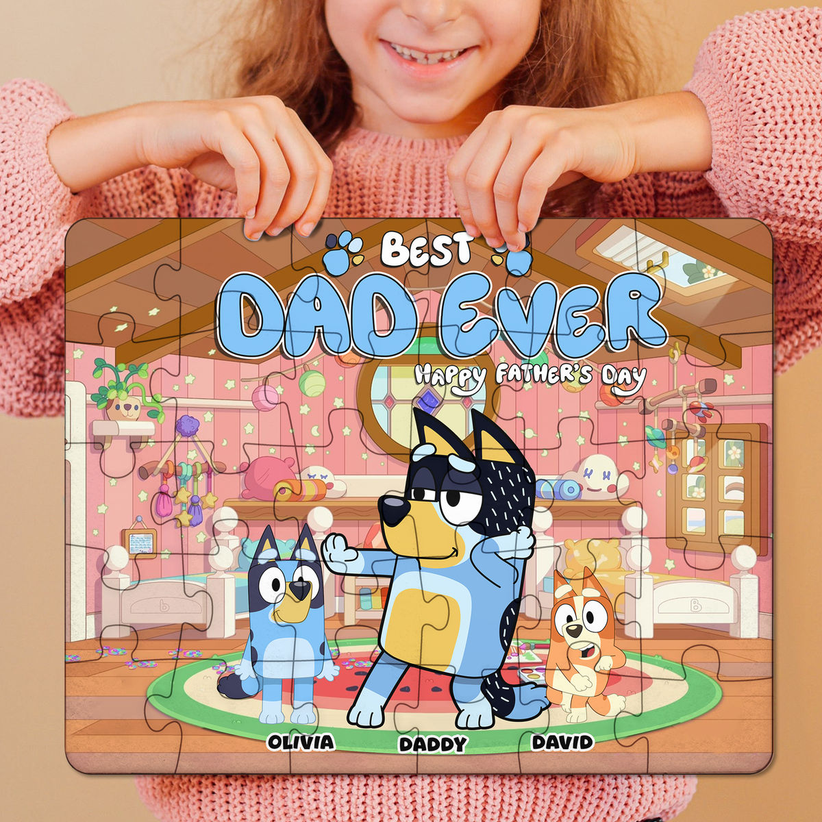 Personalized Jigsaw Puzzles - Bluey Family - Best Dad Ever - Happy Father's Day 2024 - Personalized Puzzle_5