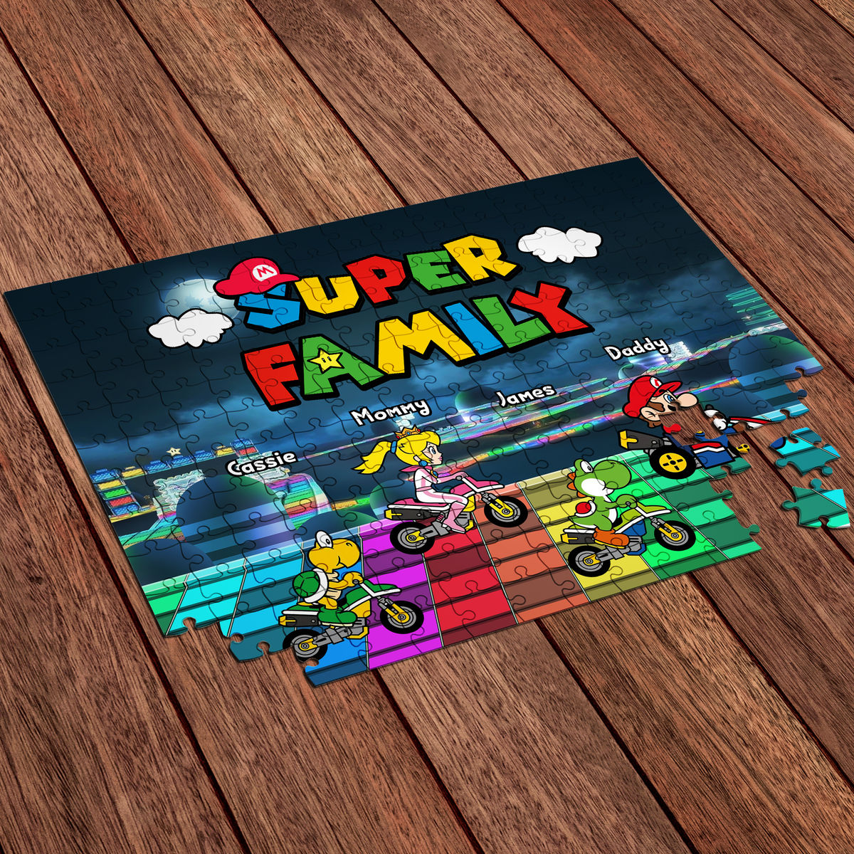 Personalized Jigsaw Puzzles - Super Family (K2) - Racing Family Together - Personalized Puzzle_1