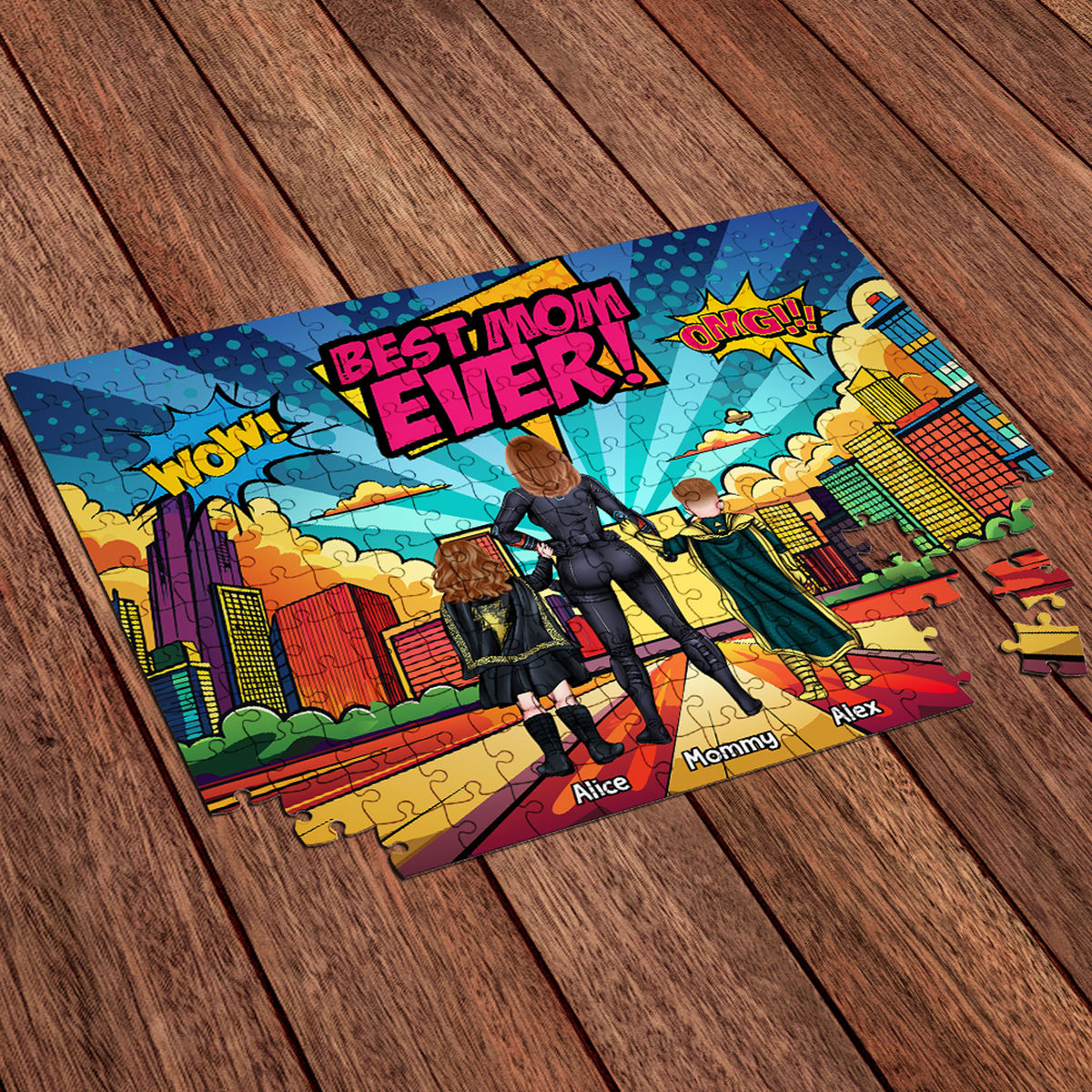 Personalized Jigsaw Puzzles - Best Mom Ever - Super Mom Comic Style - Best Gift for Mother, Family 2025 (45247) - Personalized Puzzle_1