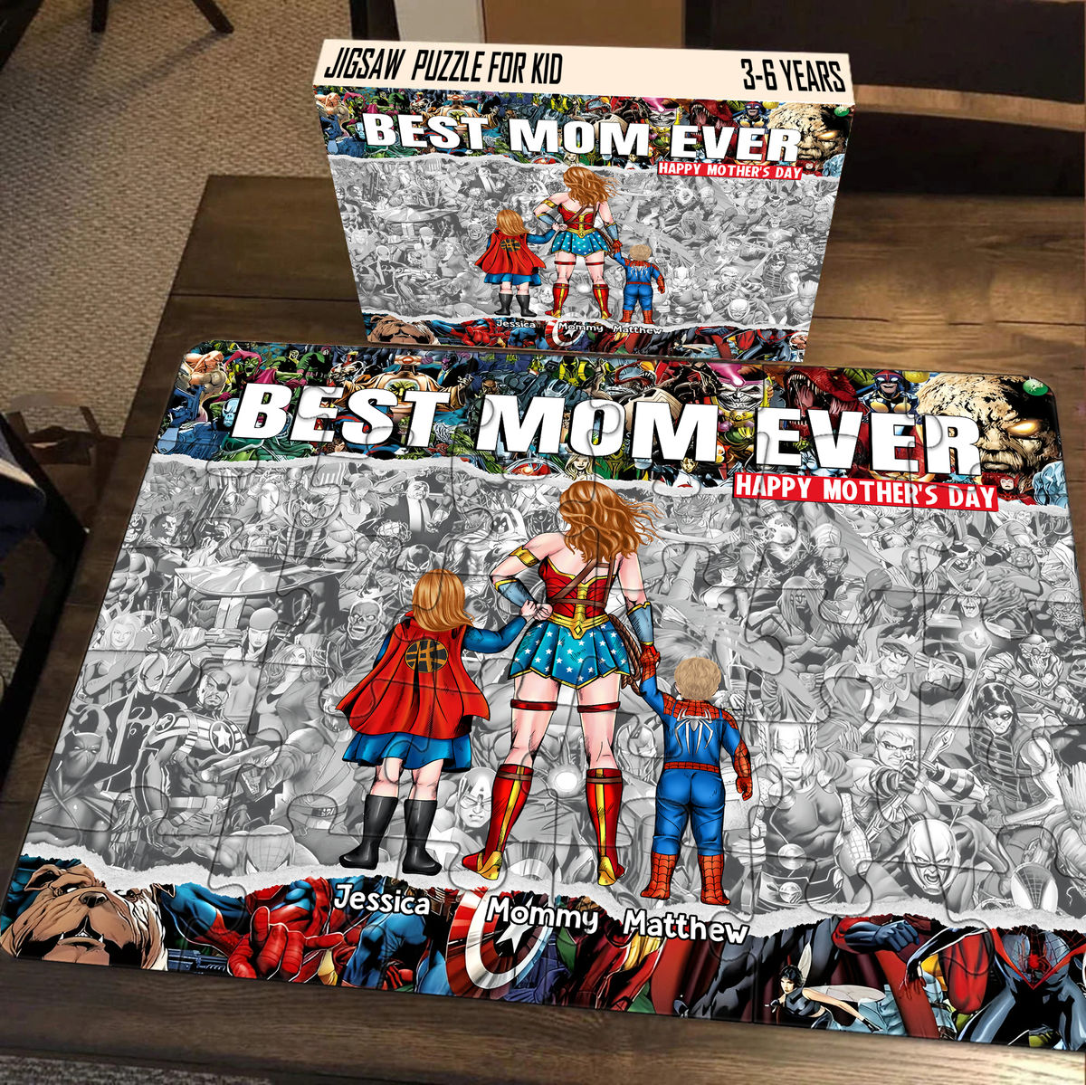 Jigsaw Puzzle Personalized - Best Mom Ever - Super Mom Comix - Comic Con - Personalized Puzzle