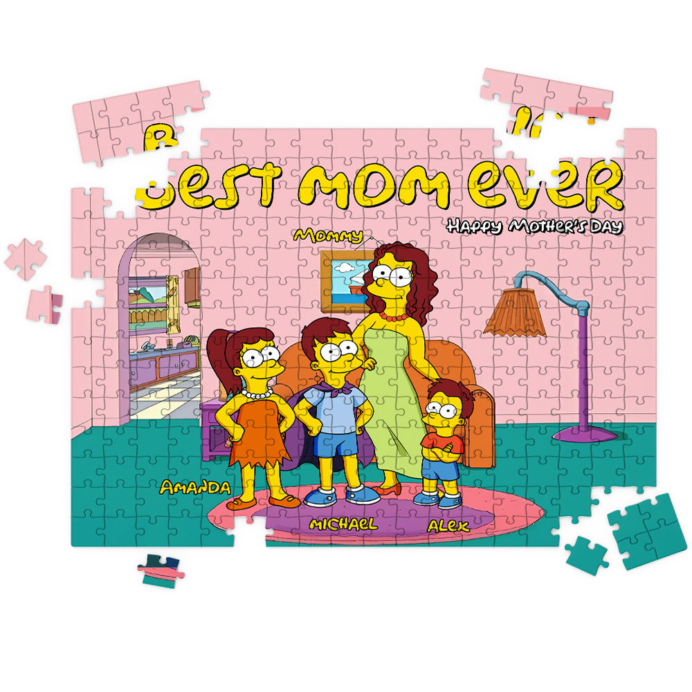 Personalized Jigsaw Puzzles - Best Mom Ever - Simpson Family - Mother's Day 2025 - Personalized Puzzle_1