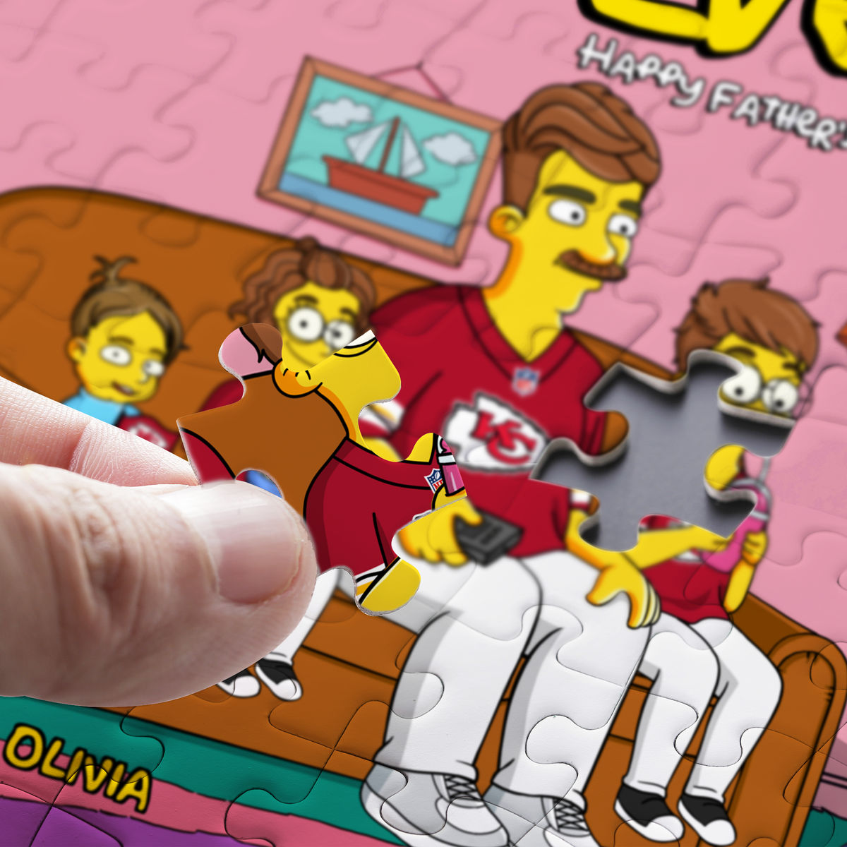 Jigsaw Puzzle Personalized - Best Dad Ever - The Simpson Family NFL Fans - Best Gift For Father's Day - Personalized Puzzle_3