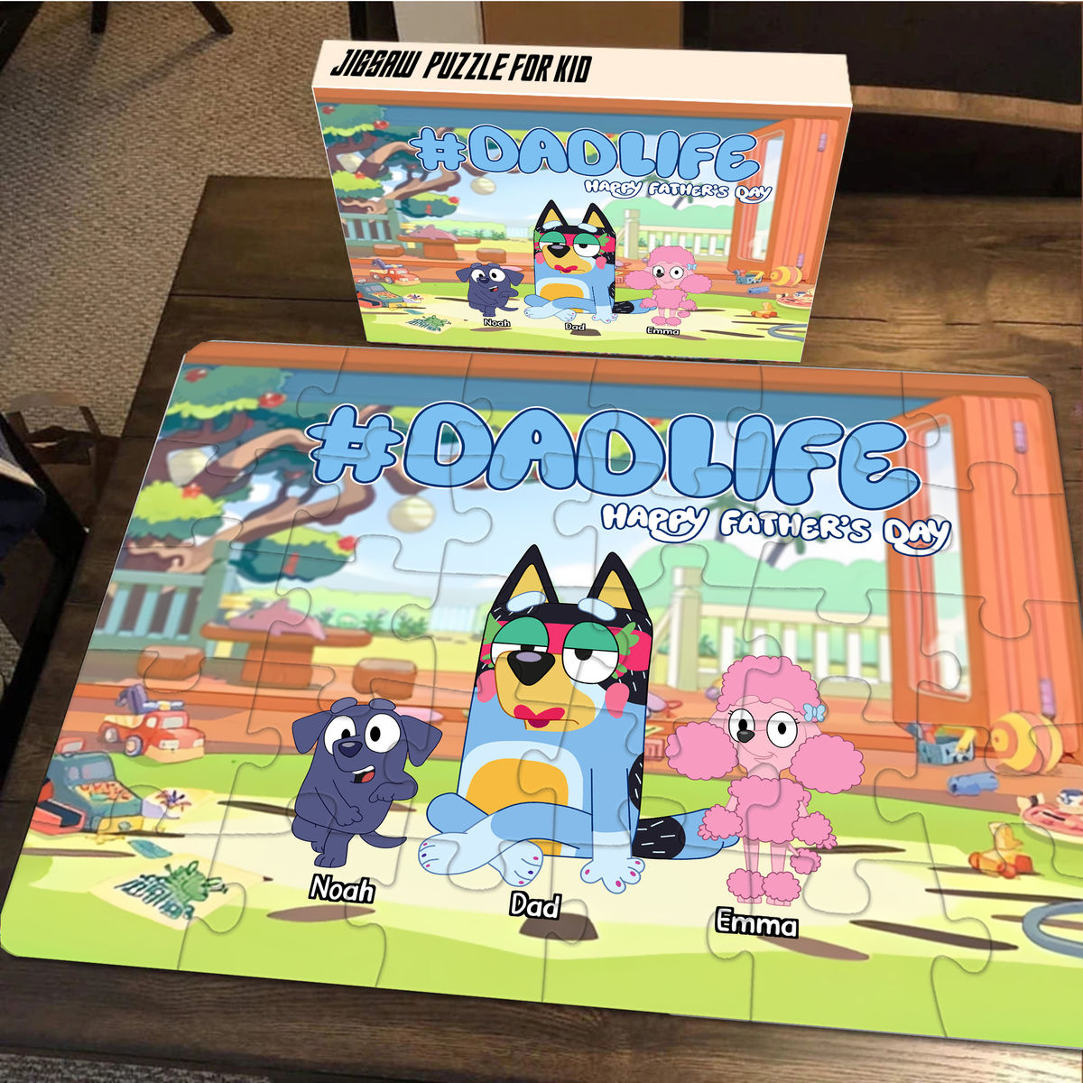 Personalized Jigsaw Puzzles - #DADLIFE - BLUEY FAMILY - Happy Father's Day - Gift for Him - Trendy Gift 2025 - Personalized Puzzle