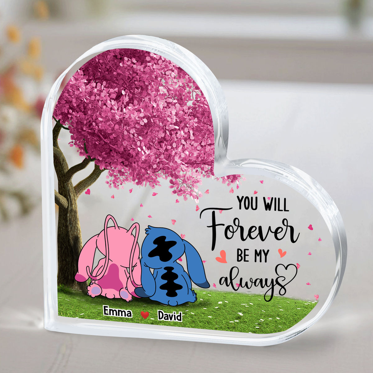Personalized Plaque - You will forever be my Always - Stitch and Angel Gift - Personalized gift - Best Gift For Couple - Personalized Desktop_1