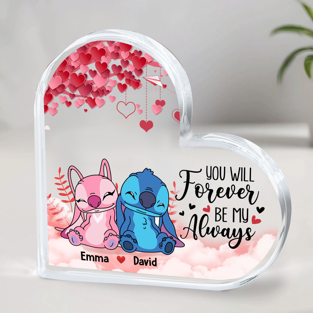 Personalized Plaque - You will forever be my Always - Stitch and Angel Gift - Personalized gift - Best Gift For Couple - Personalized Desktop_1