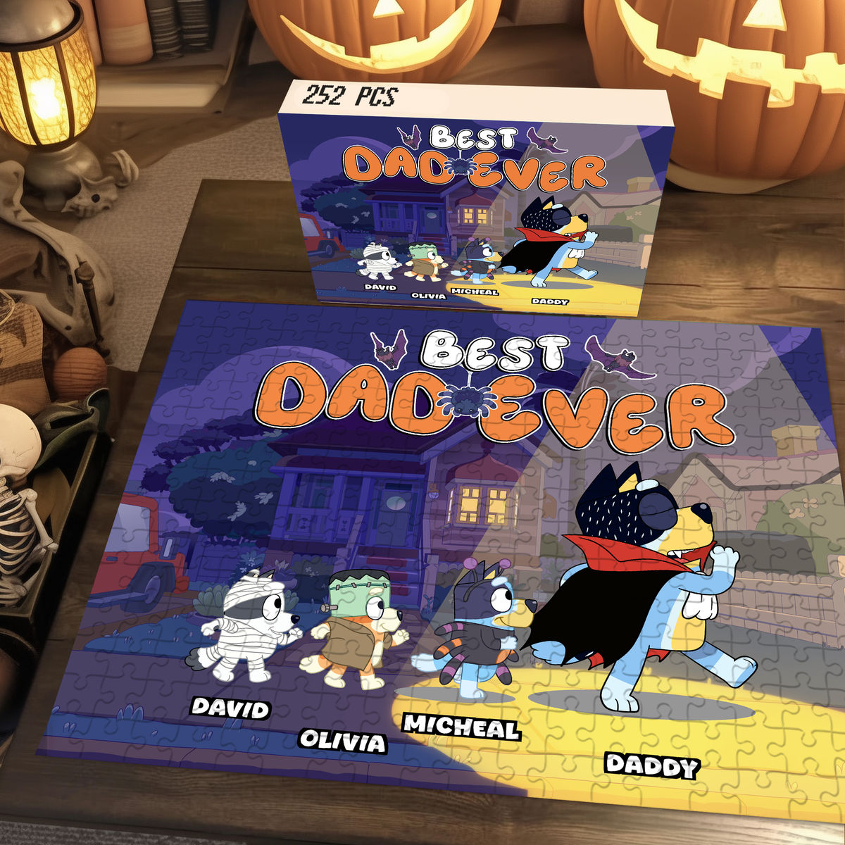 Halloween jigsaw Puzzles - Best Dad Ever - Bluey Halloween - Bluey Family - Personalized Puzzle_1