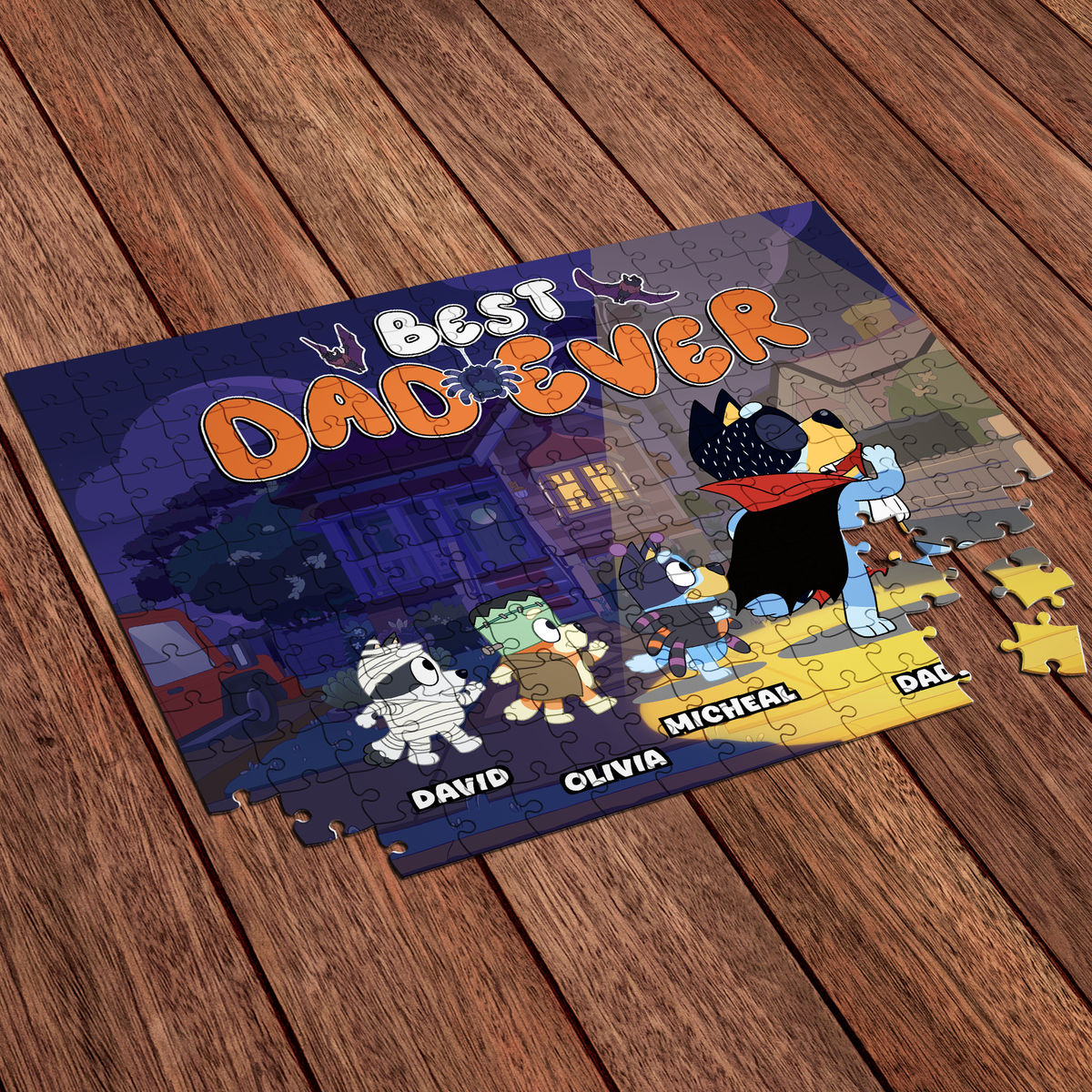 Halloween jigsaw Puzzles - Best Dad Ever - Bluey Halloween - Bluey Family - Personalized Puzzle_6