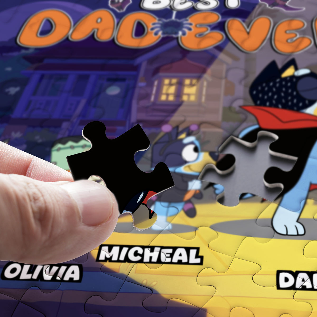 Halloween jigsaw Puzzles - Best Dad Ever - Bluey Halloween - Bluey Family - Personalized Puzzle_2