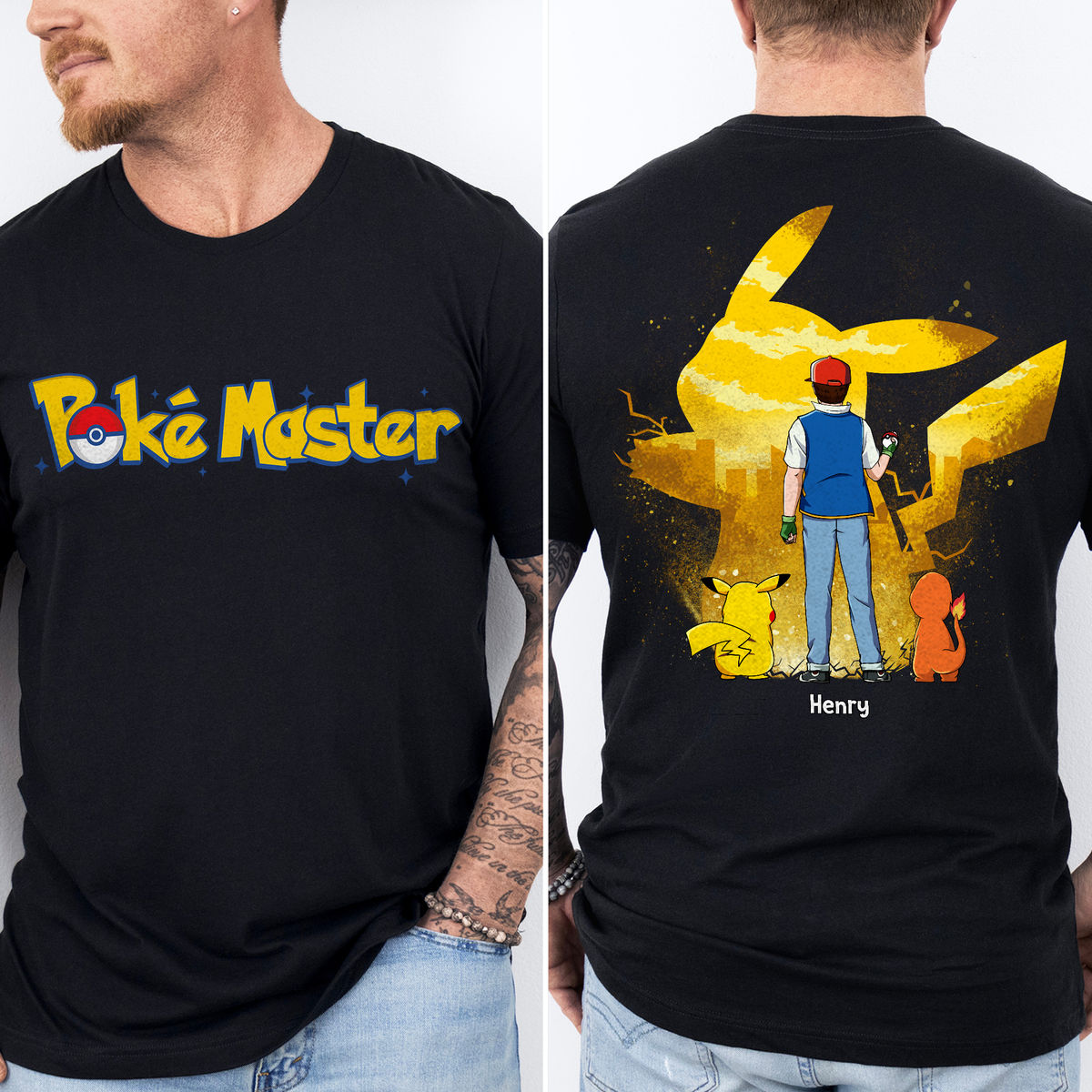 Personalized Tshirt - PokeMaster - Pokemon Gift - Gift for Birthday, Gift for His/Her, Friends, Husban and Wife - Personalized Shirt